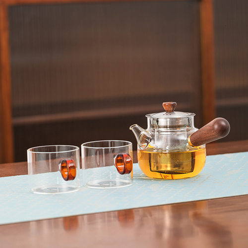 加厚玻璃泡茶壶耐高温茶具单壶泡茶家用客厅实木侧把冲茶器沏茶壶 - 图3