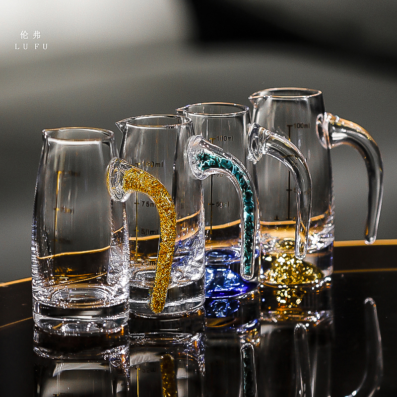 中式高档奢华金箔水晶玻璃白酒杯分酒器套装家用一口小酒杯烈酒盅 - 图2
