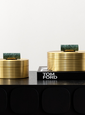 意式轻奢金色圆形首饰盒摆件样板间展示柜高级感金属收纳盒饰品盒