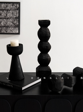 工艺品客厅几何烛台碳化木创意