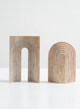 极简黄洞石几何摆件创意层叠拱门侘寂风摆设样板房售楼处软装饰品
