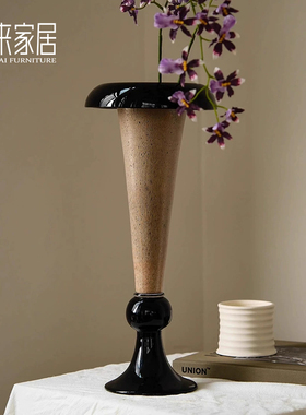中古风花瓶摆件高脚玻璃花器法式复古餐桌装饰品轻奢高端艺术饰品