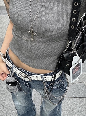 全身孔百搭腰带女2025新款裤配牛仔裤百褶裙子y2k朋克免打孔皮带