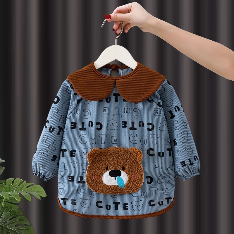 Coveralls for boys, waterproof and anti-dirty, children's bibs for autumn and winter kindergarten, cotton-padded clothes, reverse dressing for eating, corduroy protective clothing