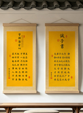 中古风挂画书房茶室竖版卷轴装饰画国学道德经节选上善若水书法画