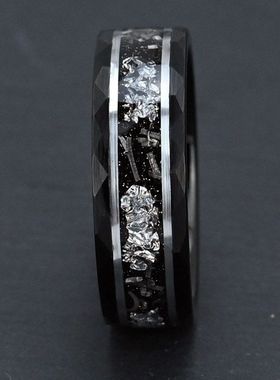 钨钢陨石捶戒指钨钢热卖8新款戒镶仿2025宽电黑Esty银箔男戒纹