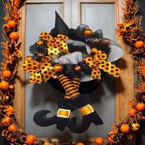 Happy Halloween Wreath with Ribbon Ornaments for Front Doors