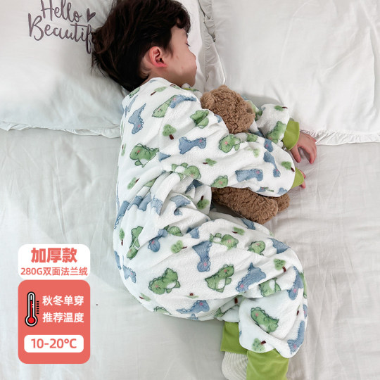 儿童连体睡衣秋冬法兰绒加绒加厚保暖男女宝宝小孩防踢家居服睡袋