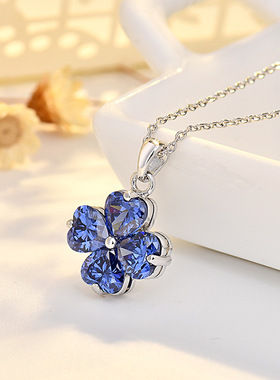 跨境亚马逊热卖十二星辰四叶草项链镶嵌彩色吊坠高级感锁骨链批发