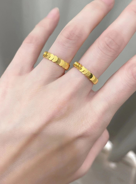 鱼鳞ins戒指女小众设计高级感鳞片黄金色钛钢不掉色网红