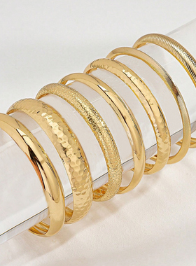 欧美跨境货源中古风锤纹手环花纹高级手镯套装气质叠戴精致简约