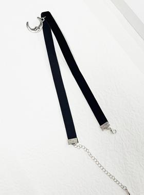 欧美跨境货源黑色细项圈女士秋冬季简约月亮项链小众哥特朋克风女