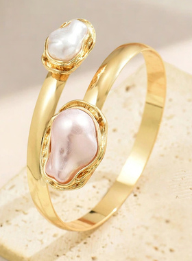 欧美跨境货源时尚异形珍珠臂环开口可调节女士上臂手镯小众度假风