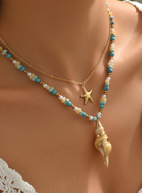 法式轻奢复古彩色石头串珠项链女