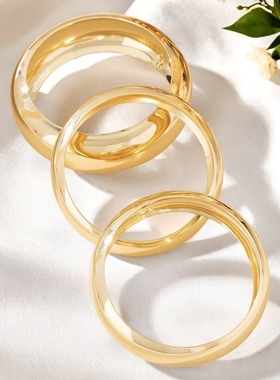 欧美跨境货源夸张光面大手镯叠戴手环套装女士个性小众手部饰品