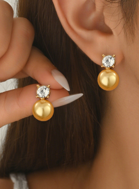 时尚优雅玻璃珍珠水钻项链耳钉