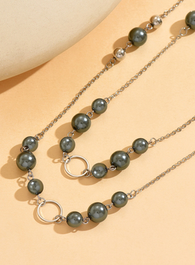 时尚灰色仿珍珠镂空圆环项链