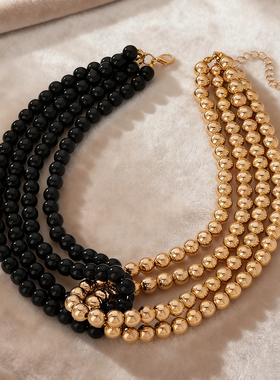 时尚黑白黑金双色仿珍珠项链