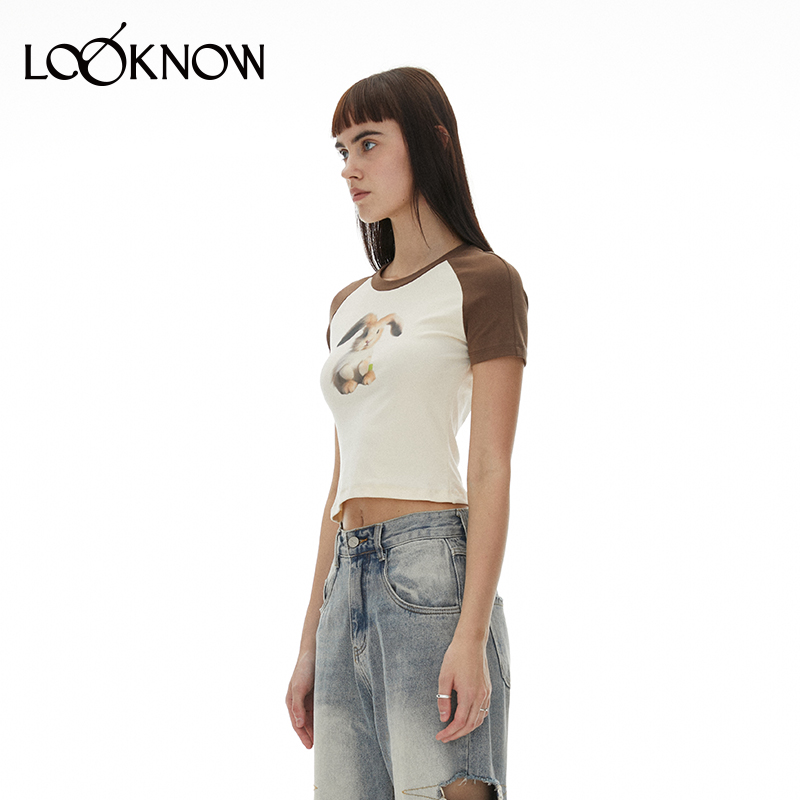Matte Revolution×LOOKNOW合作款春夏兔子减龄美式复古短袖T恤女 - 图2