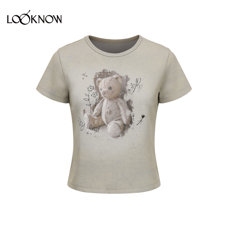 IF BY LAND涂鸦小熊系列LOOKNOW2025年早秋新款法式复古短袖T恤女,淘宝优惠券,粉丝福利购,淘宝优惠卷