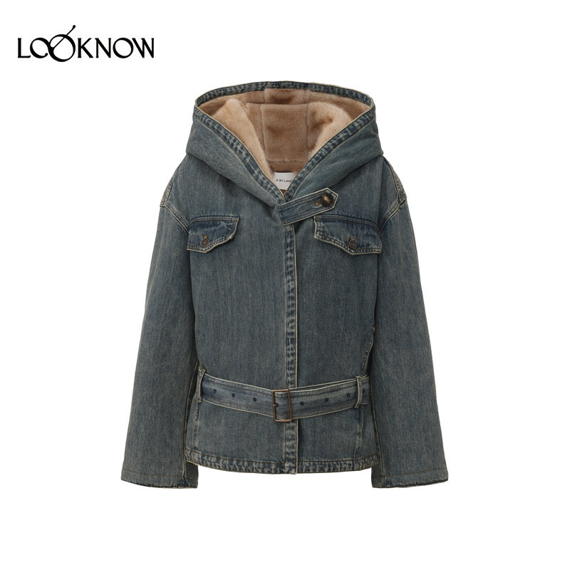 徐艺洋同款IF BY LAND X LOOKNOW2025秋季新款蓝色腰带连帽外套女,淘宝优惠券,粉丝福利购,淘宝优惠卷