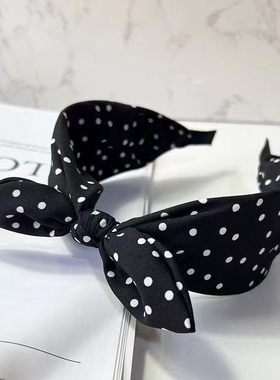 港风复古怀旧红色波点宽发箍儿童头巾头饰女款蝴蝶结发饰头箍配饰