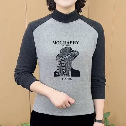 双面德绒打底衫女秋冬季新款内搭显瘦妈妈装时尚镶钻保暖长袖上衣 - 图3