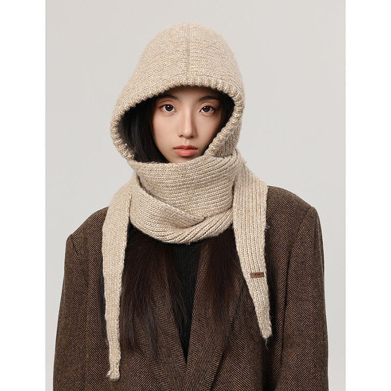 韩系围巾一体针织帽女秋冬季保暖防寒毛线帽大头围包头护耳雷锋帽,淘宝优惠券,粉丝福利购,淘宝优惠卷