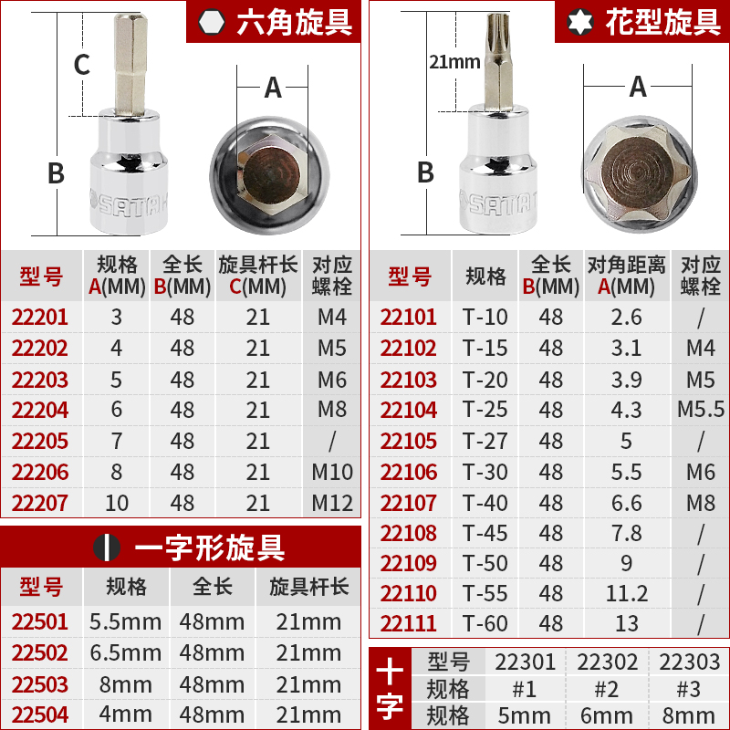 世达中飞花键工具t30t40t45t50t60梅花内六方m10套筒头子旋具批头 - 图0