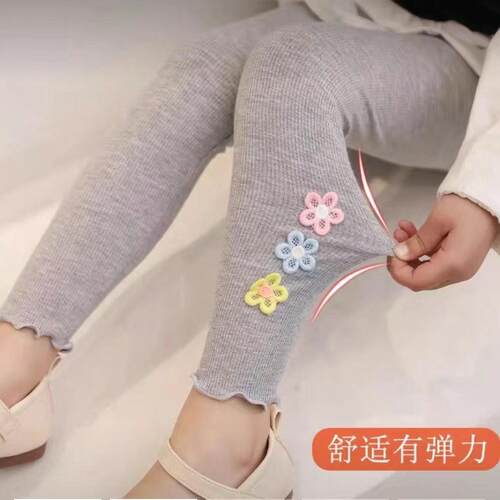 春秋款打底裤女童打底裤莫代尔可外穿高腰有弹力可爱女宝宝九分裤 - 图0