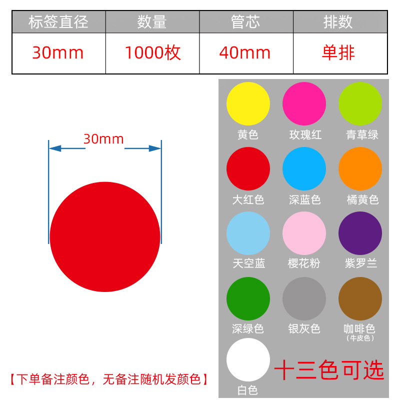 彩色三防圆形热敏标签纸直径10 15 20 25 30 40 45 50 60 70不干胶条码打印机食品口味小号圆点封口贴纸定制-图2