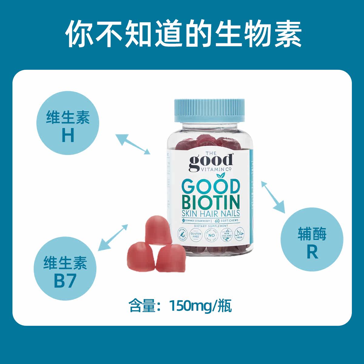 新西兰生物素软糖淡斑白发维生素h BIOPHARMA海外其他膳食营养补充剂