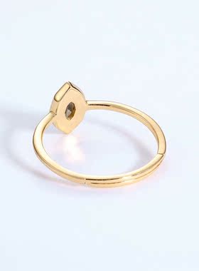 戒指k女小众戒9简约石几何开口指环水晶金红925银小方方形素圈镀