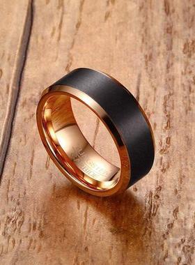戒指男士男单身个性钨金指环钨钢潮食指黑色戒感简约高级拉丝8mm