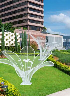 户外仿真不锈钢镂空花朵雕塑庭院售楼公园林草坪发光植物景观摆件