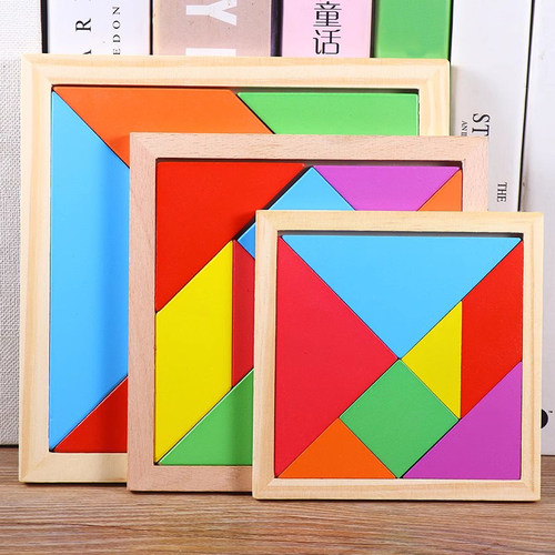 木质七巧板教具一年级小学生用幼儿园数学益智力拼图儿童智力玩具 - 图0