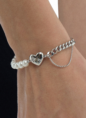 LELOUP欧美金属珍珠爱心链条手链