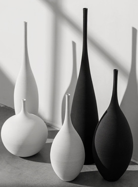 侘寂风手工拉丝大花瓶陶瓷家居样板房艺术感装饰品摆件