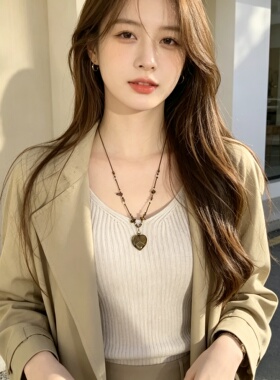 复古vintage天然虎眼石爱心吊坠项链男女毛衣链美拉德长款配饰