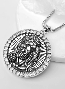 法式复古人头圣像浮雕项链日常男女通用吊坠衣服搭配拍照装饰嘻哈