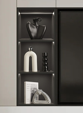 高颜值中古感艺术软装饰品陶瓷摆件轻奢样板间酒店电视柜摆设