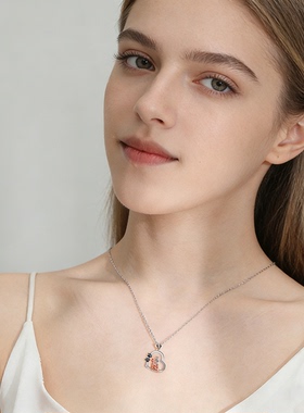 项链狗狗与女孩心形饰品个性设计时尚百搭女衣服配饰锁骨链吊坠