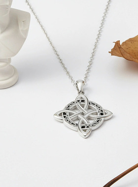 欧美风银色凯尔特结项链女合金链条四叶草吊坠锁骨链