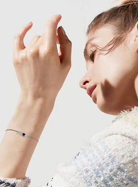 银色字母心水晶女手链MOM手链可调节手饰送妈妈时尚母亲节礼物