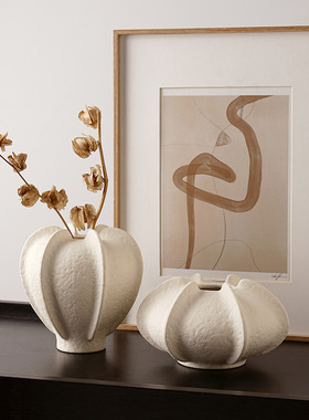 陶瓷中古花瓶摆件客厅桌面侘寂风插花仿真花艺术家居装饰品