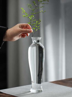 吹制透明玻璃花瓶插花水培花器摆件家居客厅餐桌装饰品禅意观音