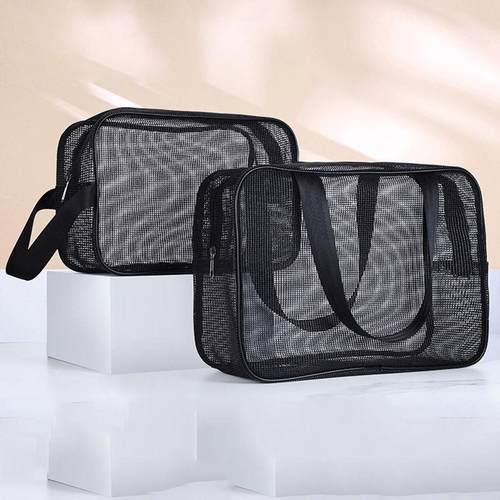 新款网眼手提洗澡包沥水游泳透气镂空男士浴包化妆品网格收纳包 - 图1