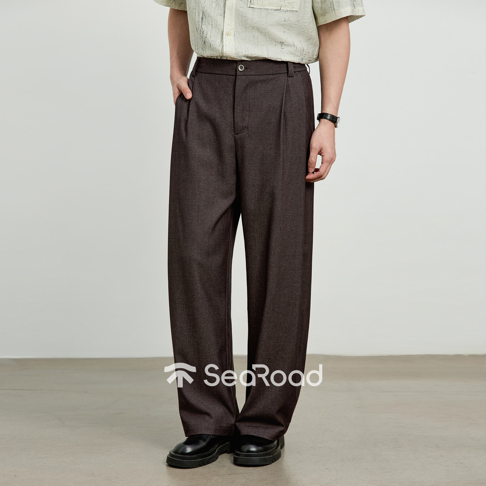 海上公路摩登通勤裤男士四季款垂顺松弛感百搭双褶直筒休闲长裤子