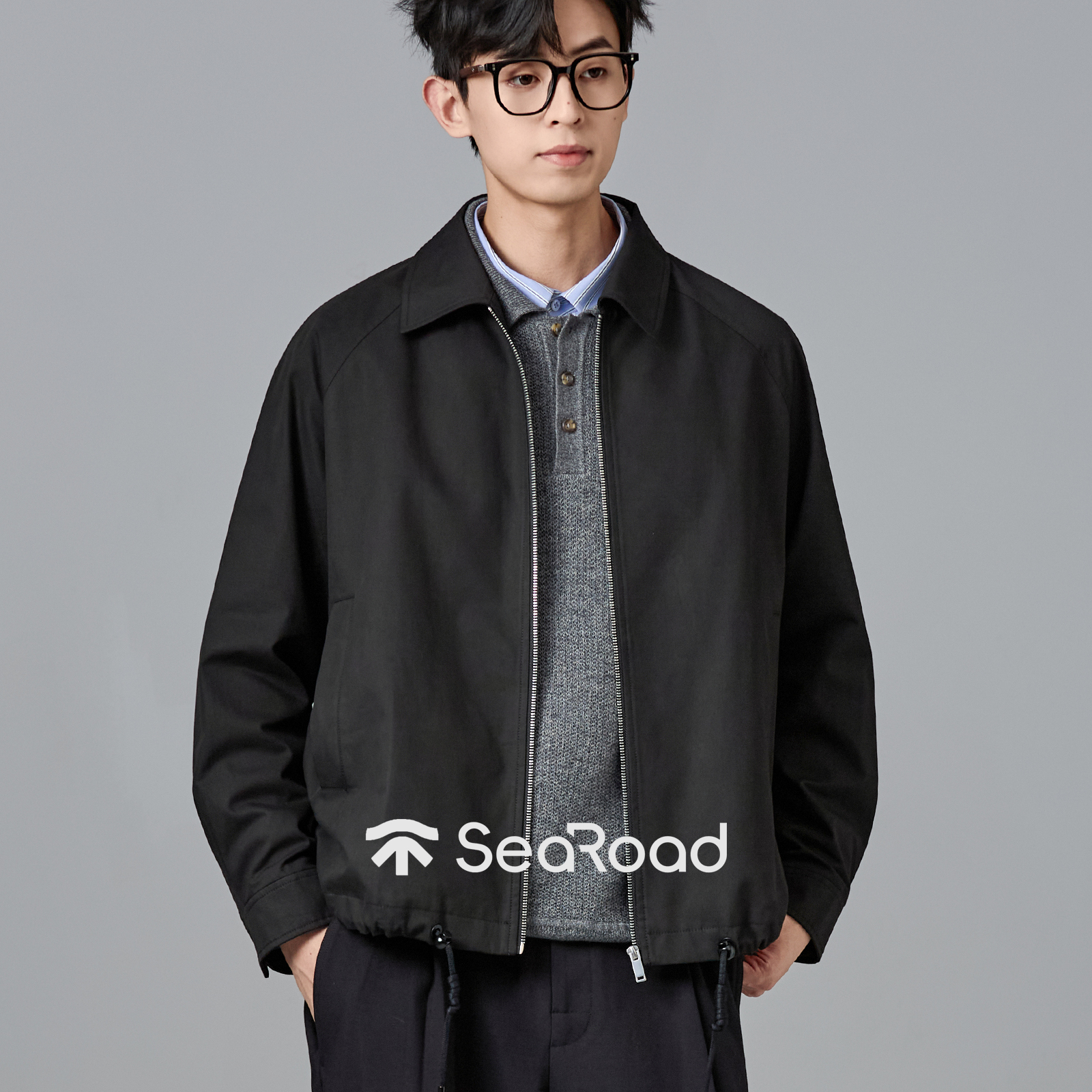 海上公路插肩袖翻领夹克男士秋季cleanfit极简通勤休闲感百搭外套