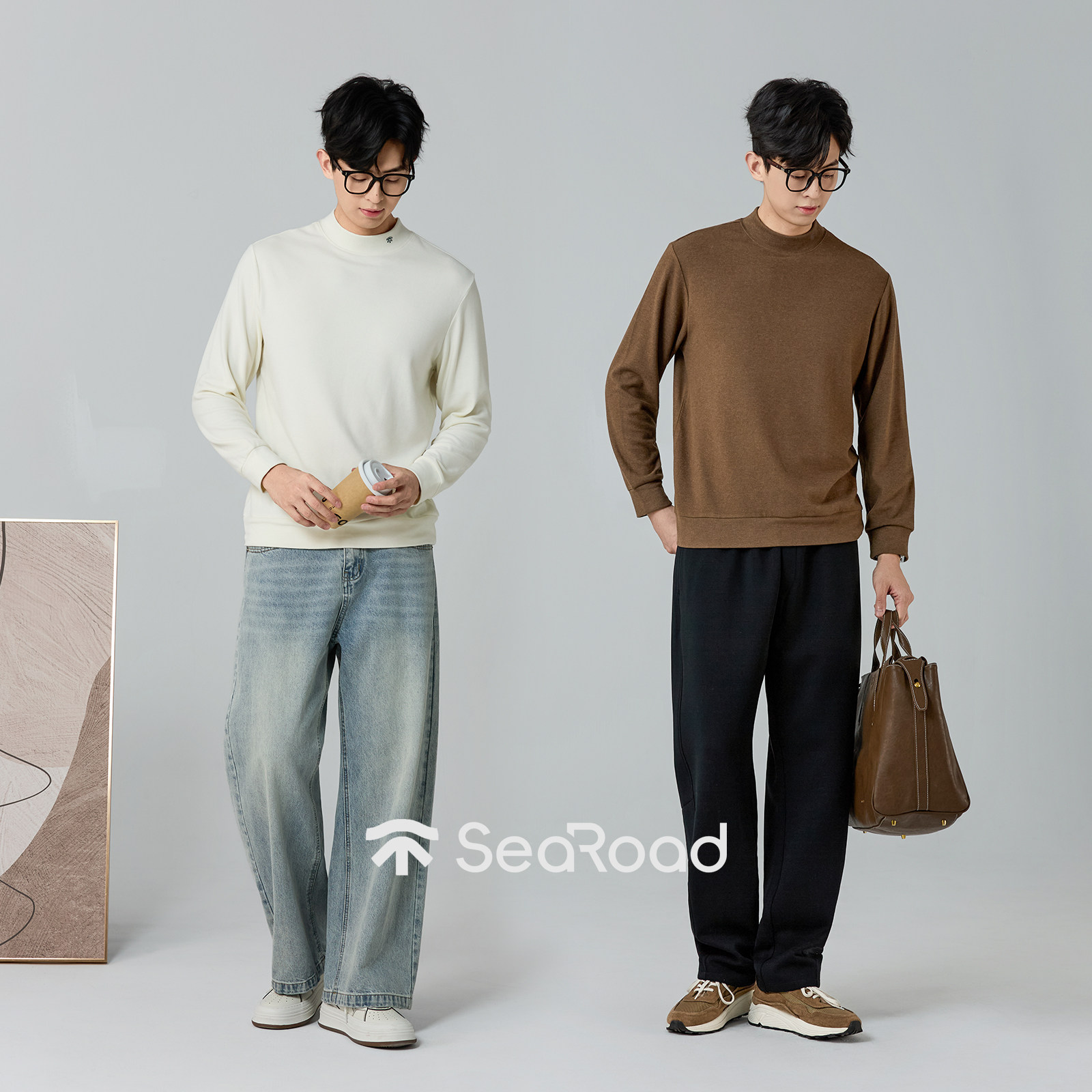 海上公路小烫标长袖T恤男士秋季微修身半高领保暖休闲内搭打底衫,淘宝优惠券,粉丝福利购,淘宝优惠卷